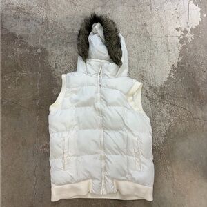 Vintage y2k ALFRED SUNG Pure White Vest with faux fur hood